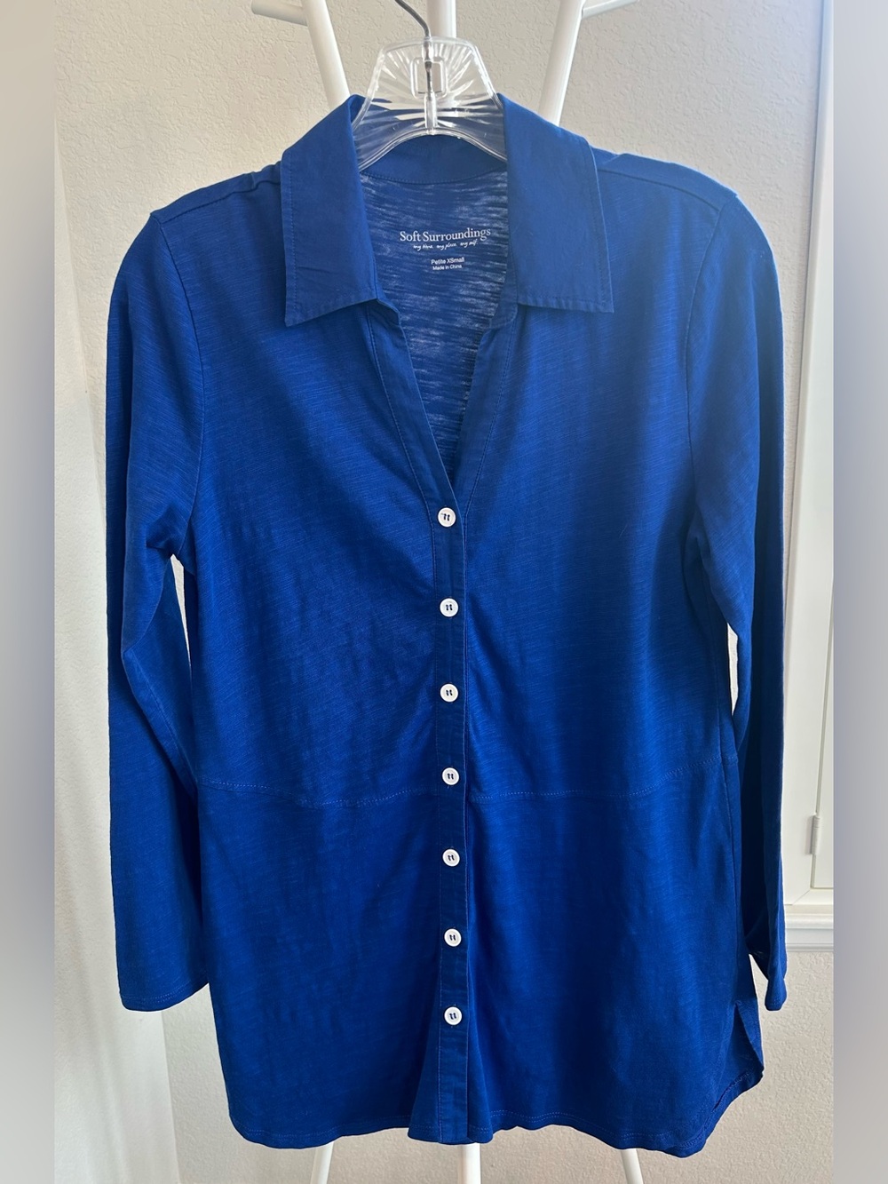Soft Surroundings Cobalt Blue Button-Up Tunic Top Long Sleeve Cotton, PXS